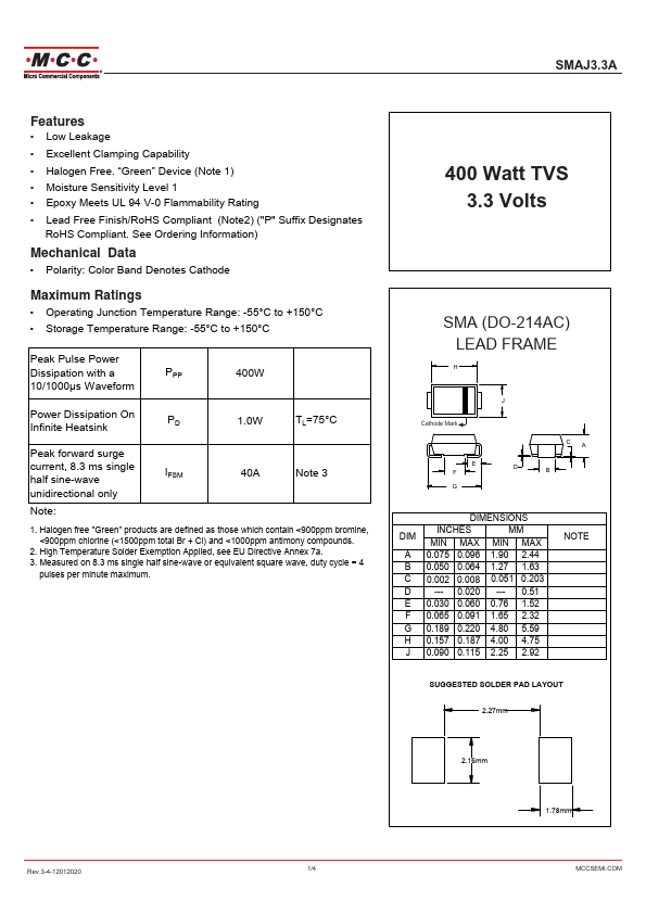 SMAJ3.3A Datasheet Preview