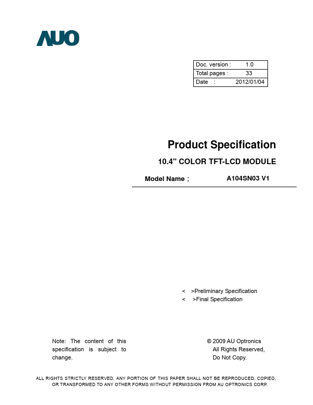 A104SN03-V1 Datasheet Preview