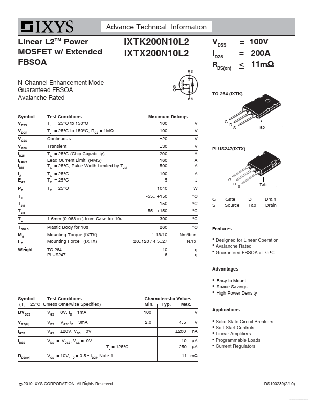 IXTX200N10L2