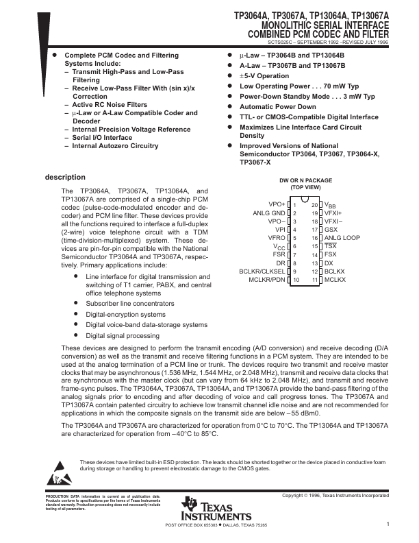 TP3067A Datasheet Preview