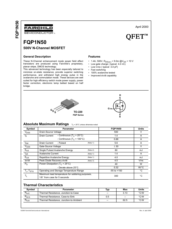 FQP1N50