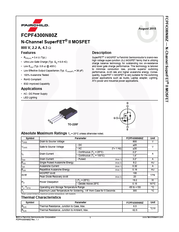 FCPF4300N80Z