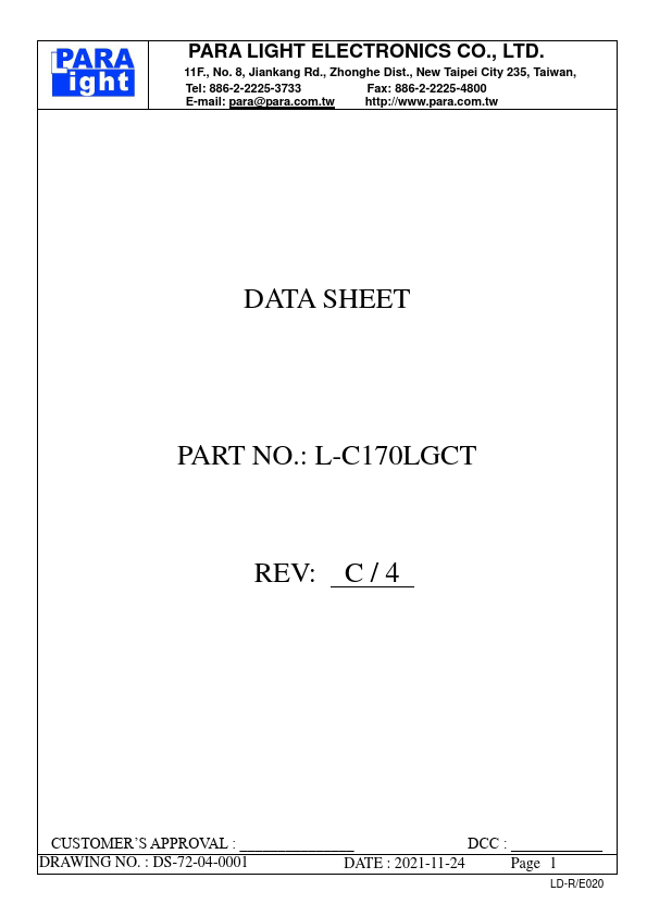 L-C170LGCT SURFACE MOUNT DEVICE LED by PARA LIGHT - Datasheet Preview