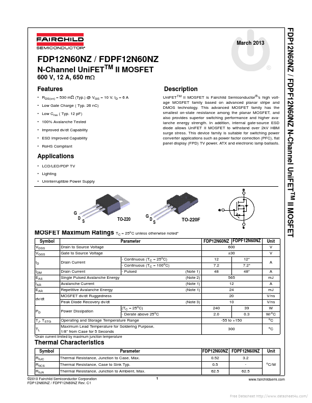 FDPF12N60NZ