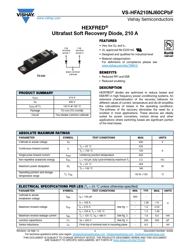 VS-HFA210NJ60CPbF