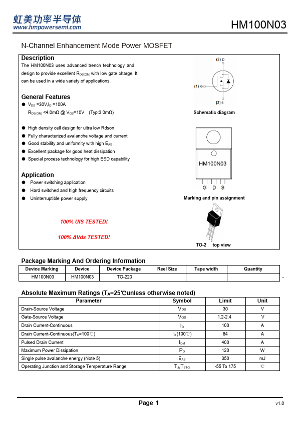 HM100N03 Datasheet Preview