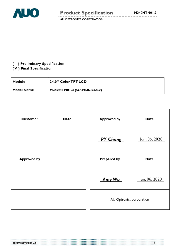 M240HTN01.2 Datasheet Preview