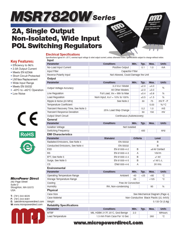 MSR7820-05W POL Switching Regulators by MicroPower Direct - Datasheet Preview