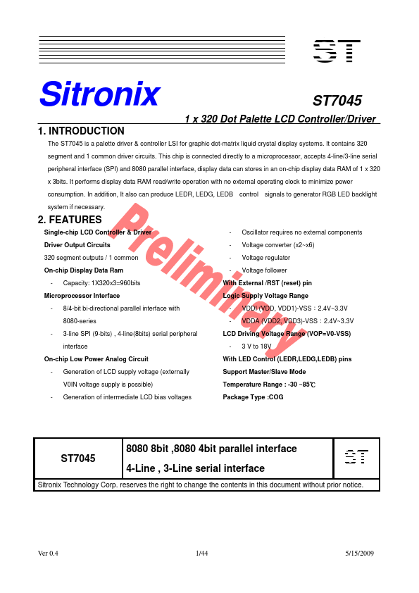 ST7045 Datasheet Preview