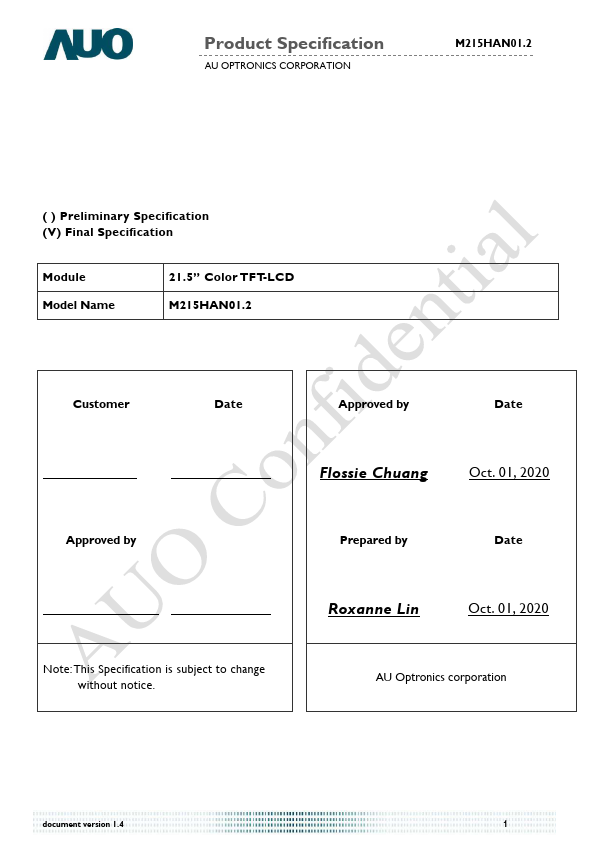 M215HAN01.2 Datasheet Preview