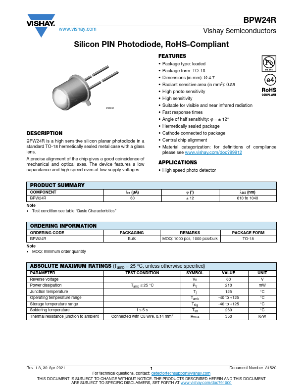 BPW24R Datasheet Preview