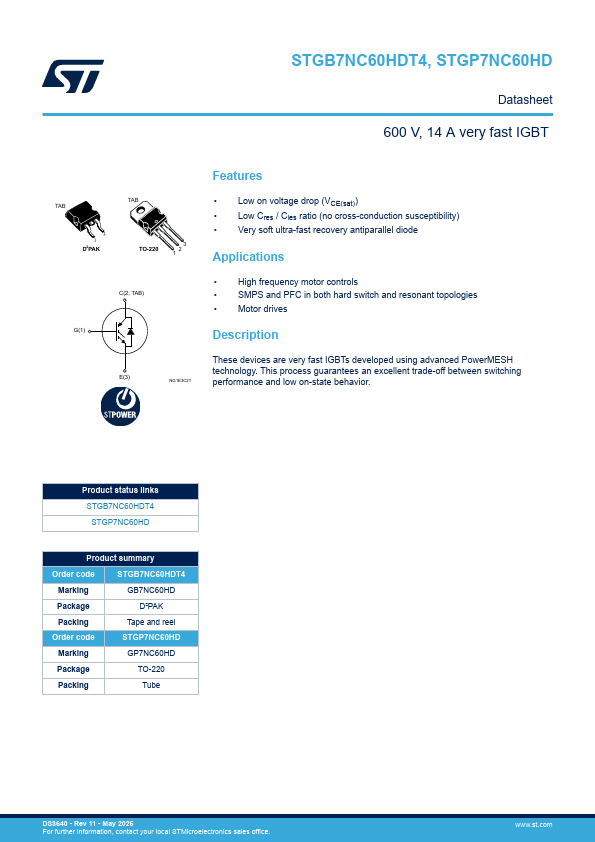 STGP7NC60HD Datasheet Preview