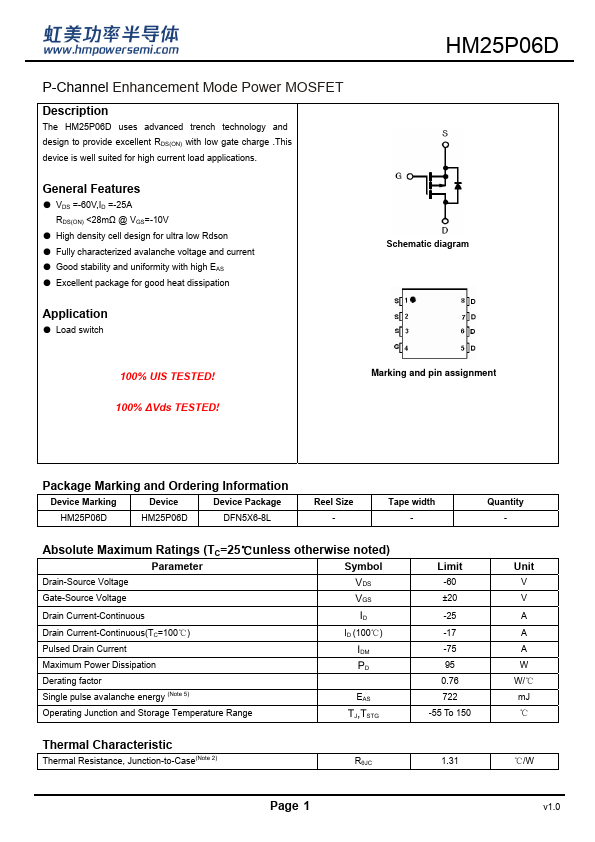HM25P06D Datasheet Preview
