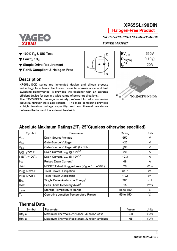 XP65SL190DIN Datasheet Preview