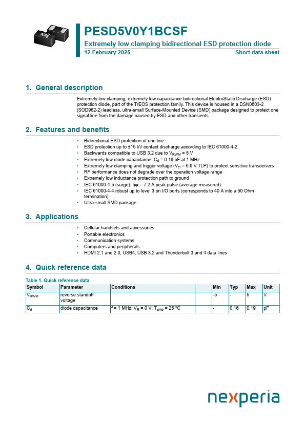 PESD5V0Y1BCSF Datasheet Preview