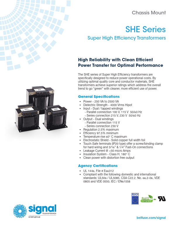 SHE-500 Super High Efficiency Transformers by Signal Transformer - Datasheet Preview