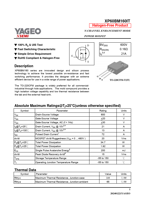 XP60BM160IT Datasheet Preview