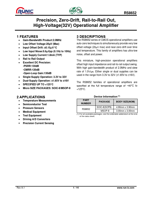 RS8652 Datasheet Preview