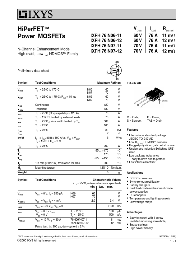 IXFH76N07-11