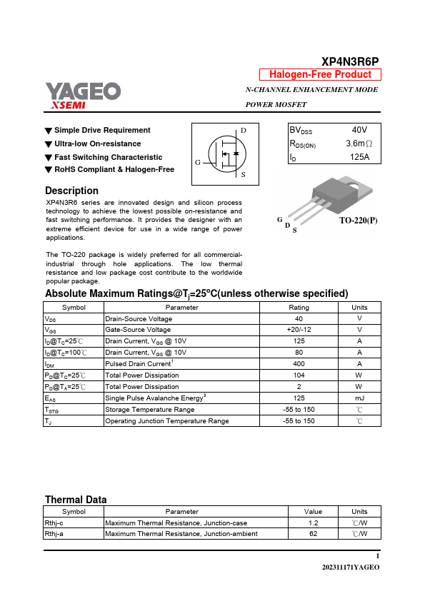 XP4N3R6P Datasheet Preview
