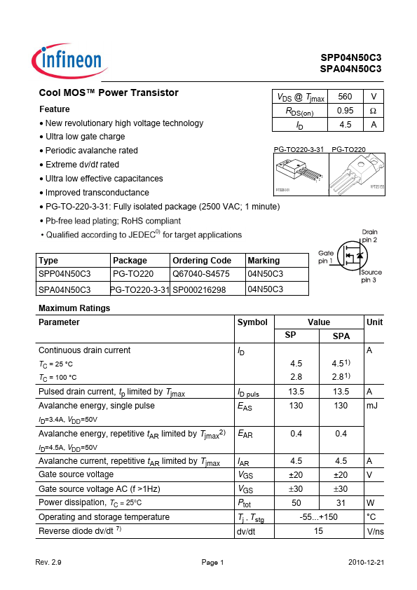 SPP04N50C3