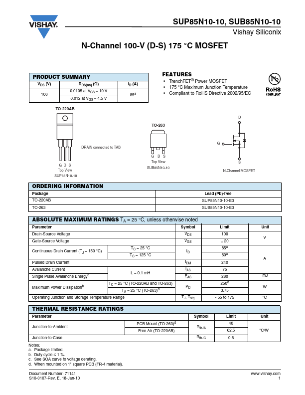 SUP85N10-10 Datasheet Preview