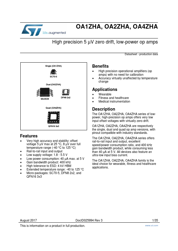 OA2ZHA High precision low-power op amps by STMicroelectronics - Datasheet Preview