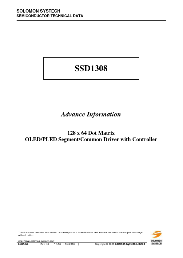 SSD1308 Datasheet Preview