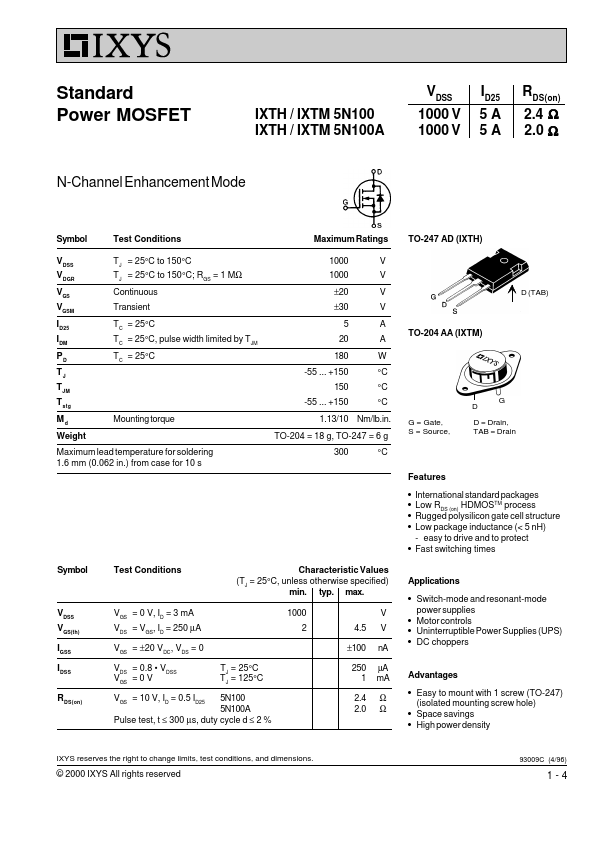 IXTH5N100