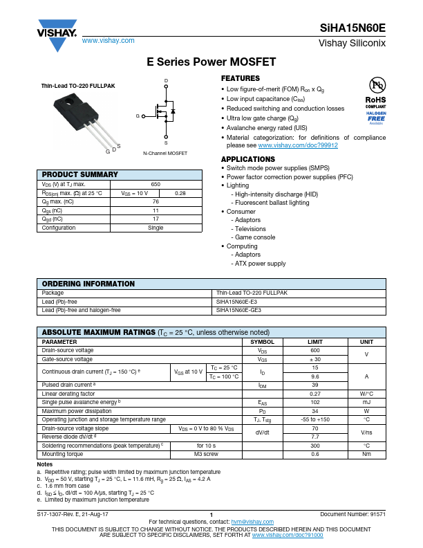 SiHA15N60E