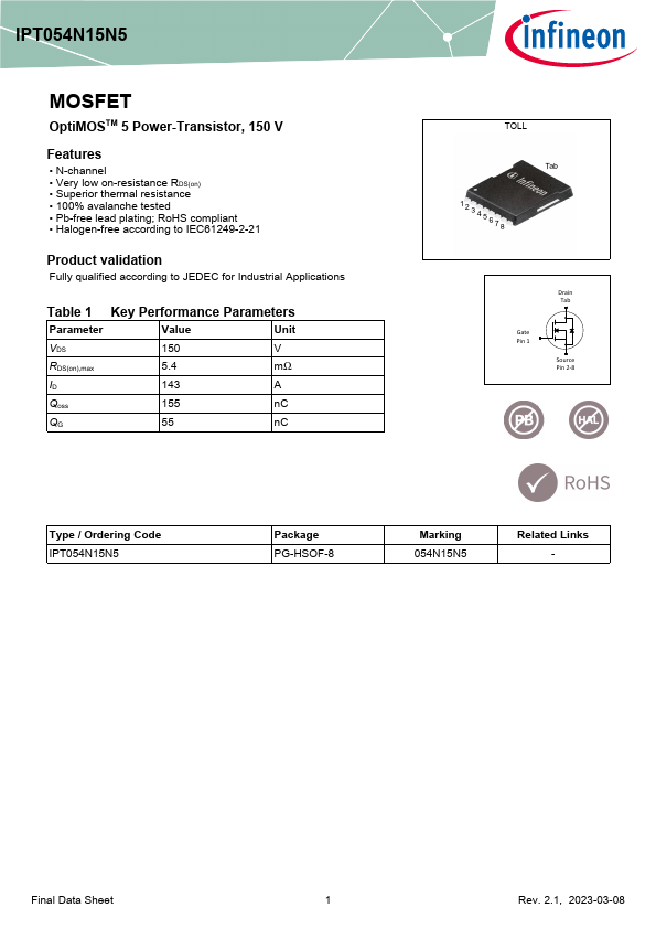 IPT054N15N5 Datasheet Preview
