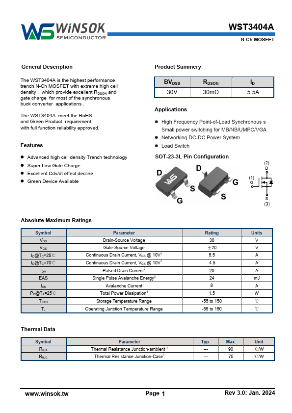 WST3404A Datasheet Preview