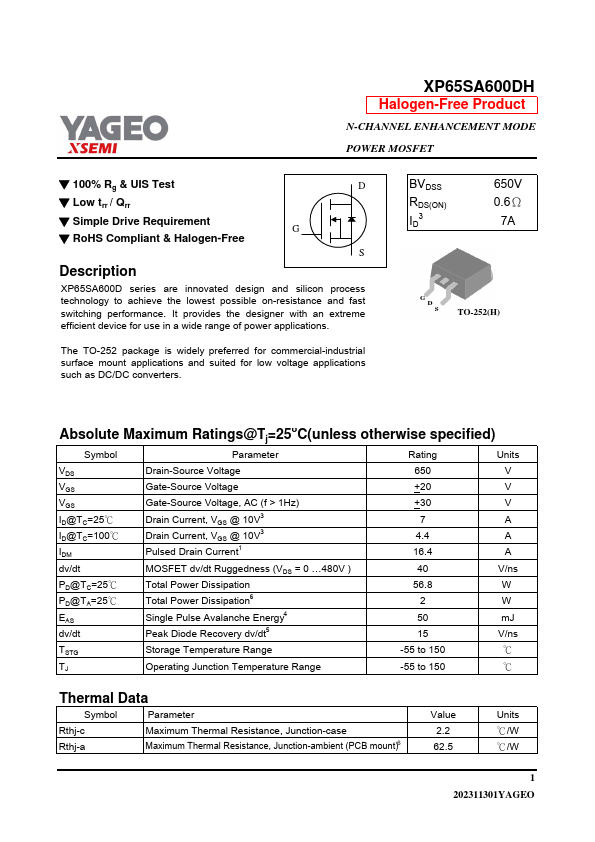 XP65SA600DH Datasheet Preview