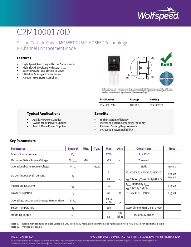C2M1000170D Datasheet Preview