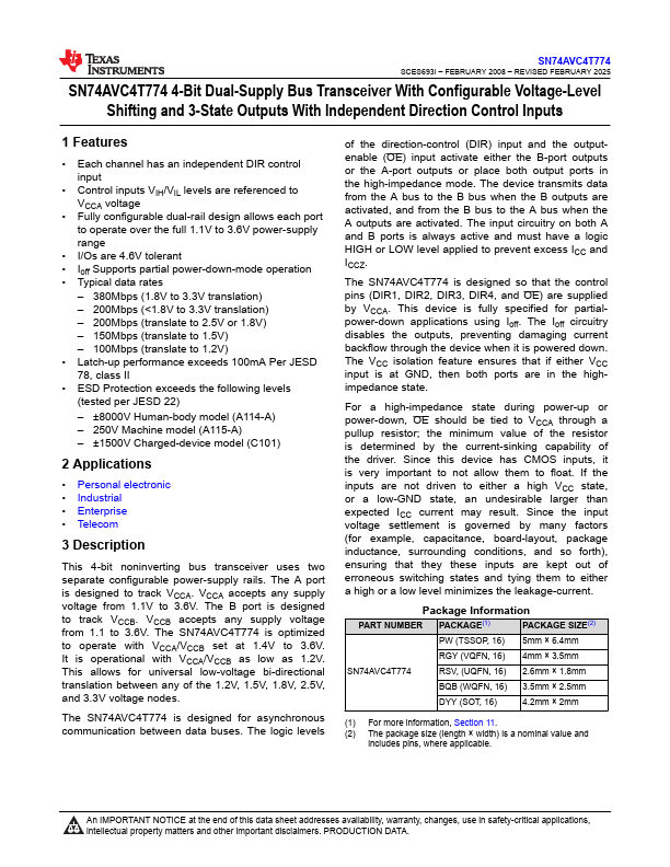 SN74AVC4T774 Datasheet Preview