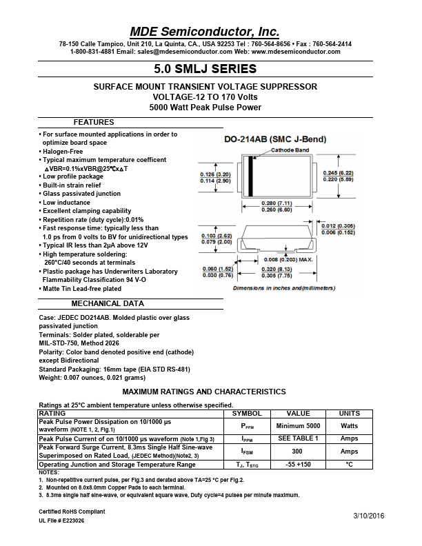 5.0SMLJ20CA