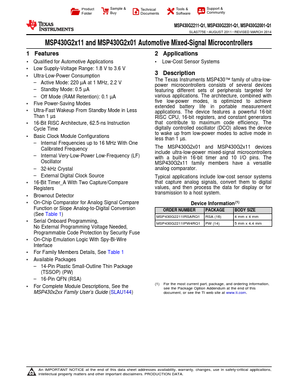 MSP430G2201-Q1