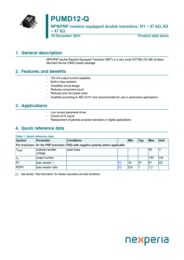 PUMD12-Q Datasheet Preview