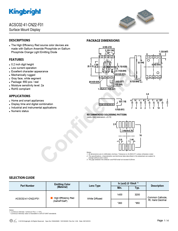 ACSC02-41-CN22-F01 Surface Mount Display by Kingbright - Datasheet Preview