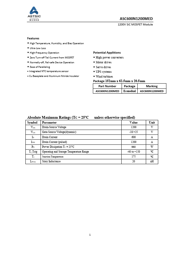 ASC600N1200MED Datasheet Preview