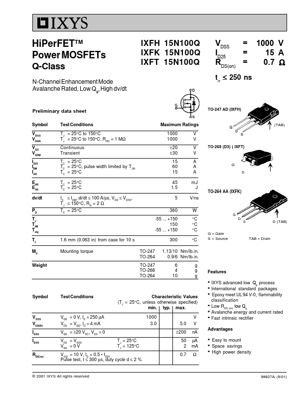 IXFK15N100Q