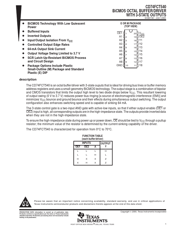 CD74FCT540 Datasheet Preview