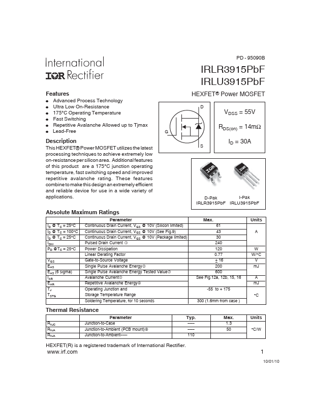 IRLU3915 Datasheet Preview