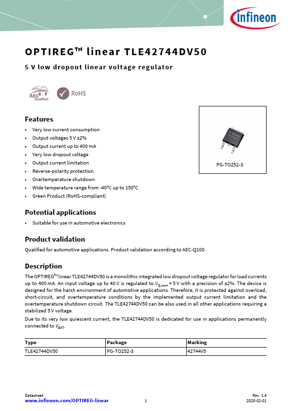 TLE42744DV50 Datasheet Preview