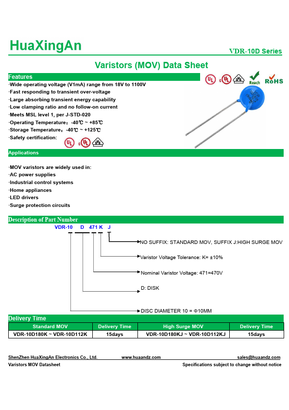 VDR-10D911KJ Datasheet Preview