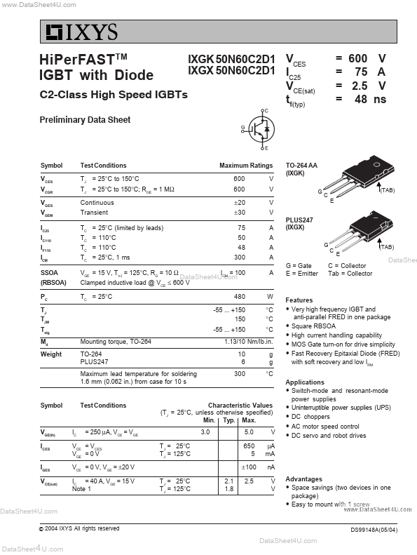 IXGX50N60C2D1 Datasheet Preview