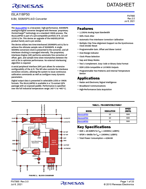 ISLA118P50 Datasheet Preview