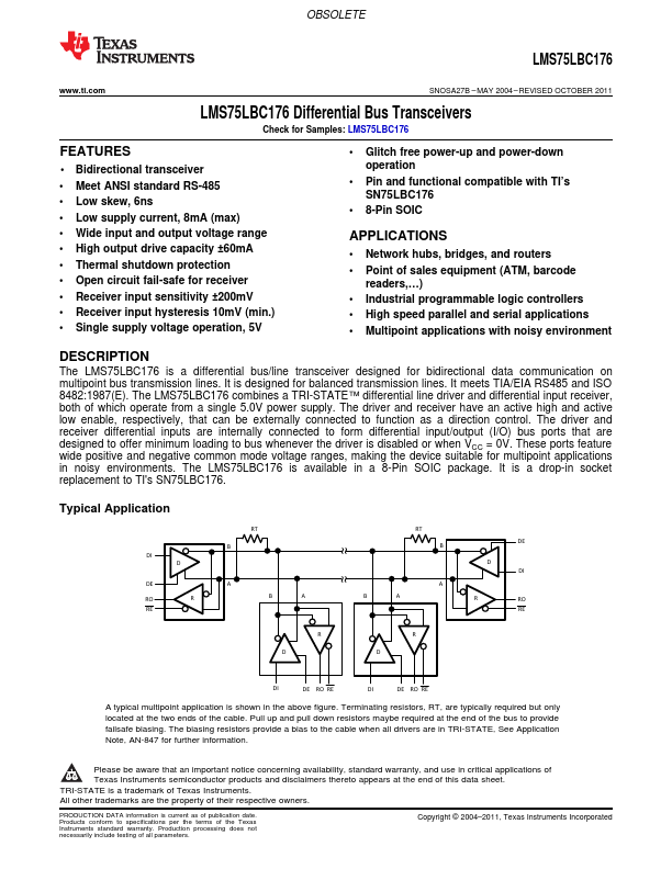 LMS75LBC176 Differential Bus Transceivers by Texas Instruments - Datasheet Preview