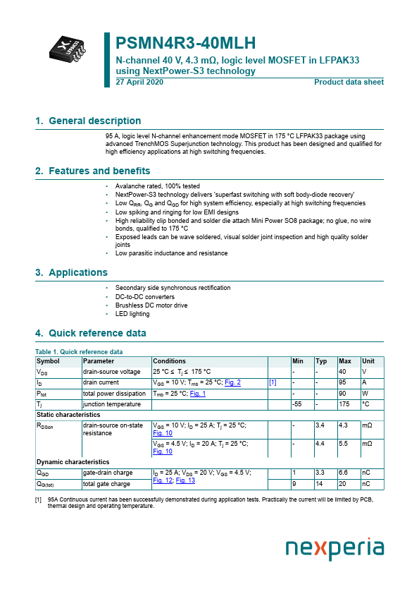 PSMN4R3-40MLH Datasheet Preview