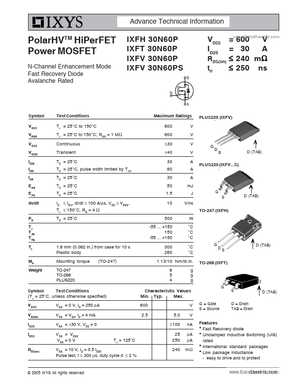 IXFV30N60P